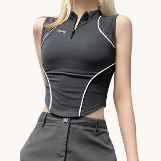 Edgy Punk Sleeveless Zip Up