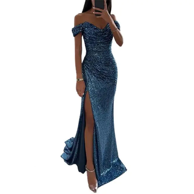 Elegant Off-Shoulder Sequined Maxi Dress for Women
