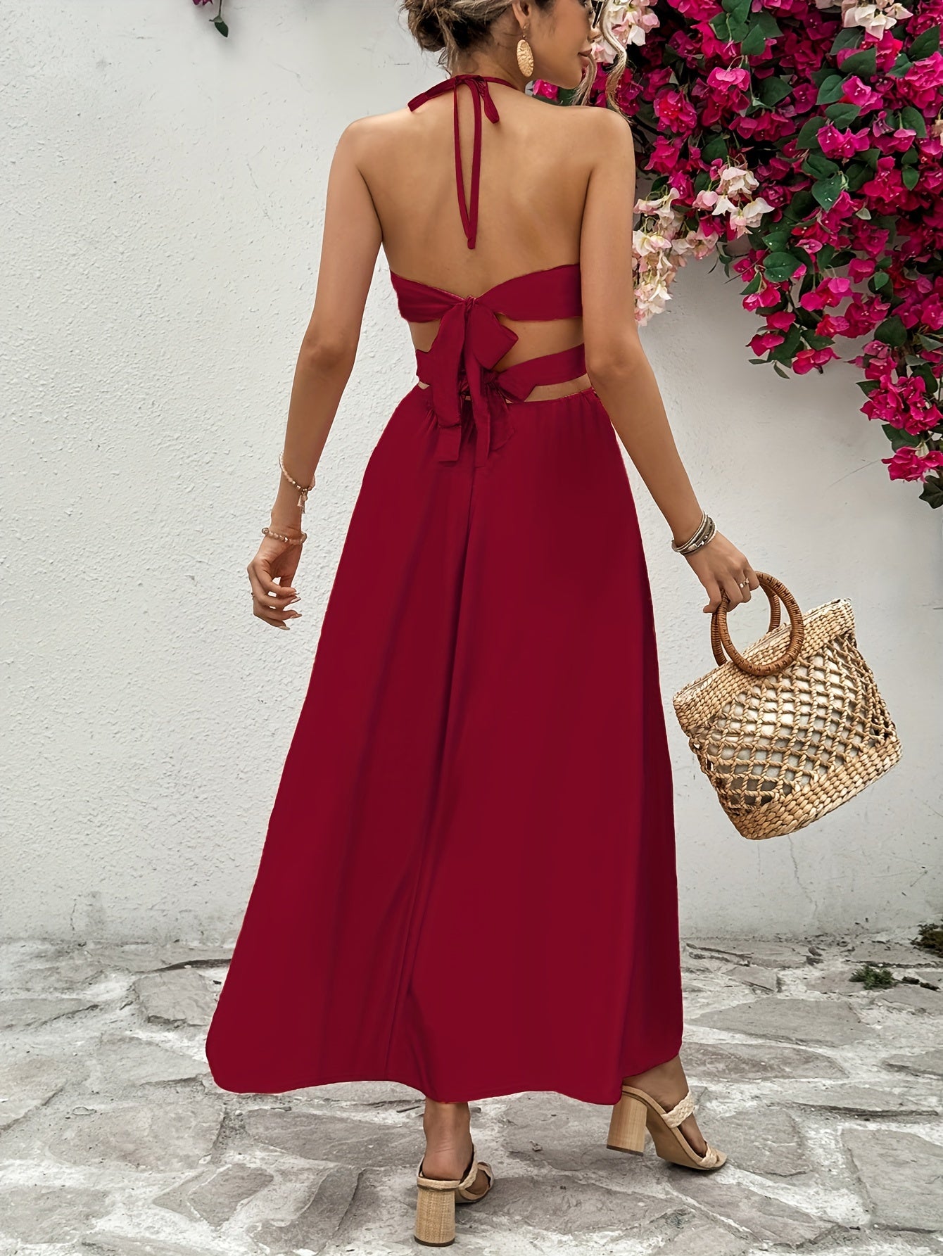 Elegant Red Floral V-Neck Maxi Dress