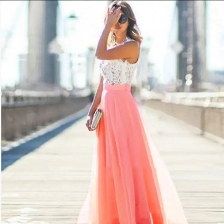 Versatile High Waist Pleated Chiffon Long Dress