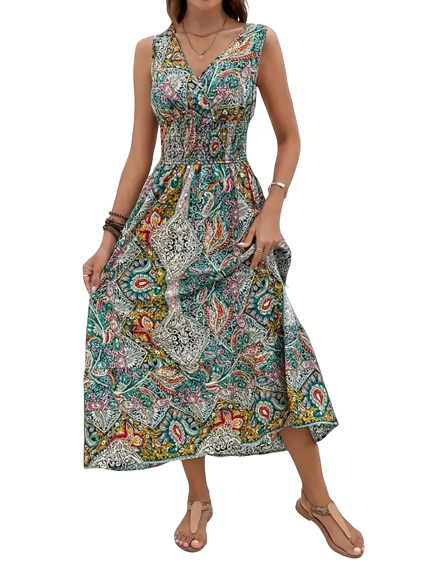 Paisley Print V-Neck Maxi Dress