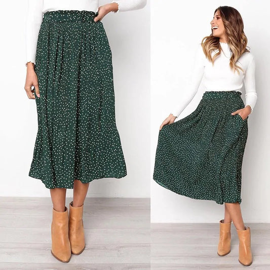 Elastic High Waist Pleated Midi Skirt