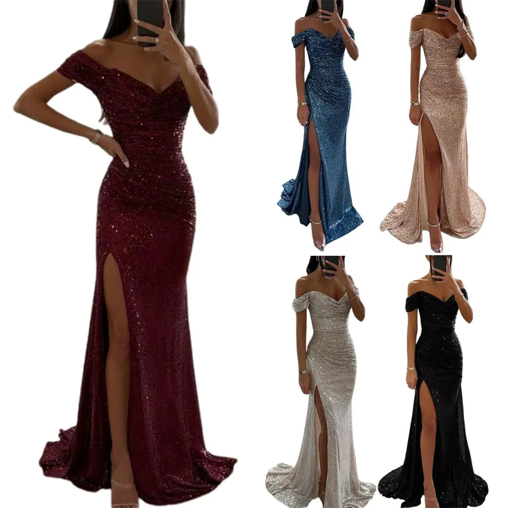 Elegant Off-Shoulder Sequined Maxi Dress for Women