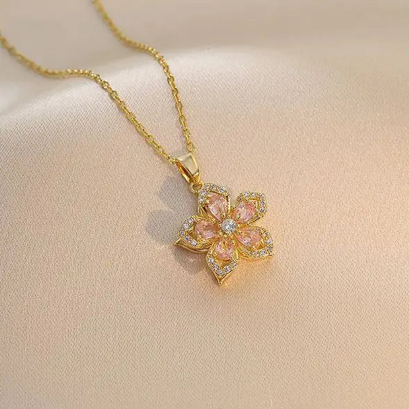 Rotating Zircon Flower Necklace