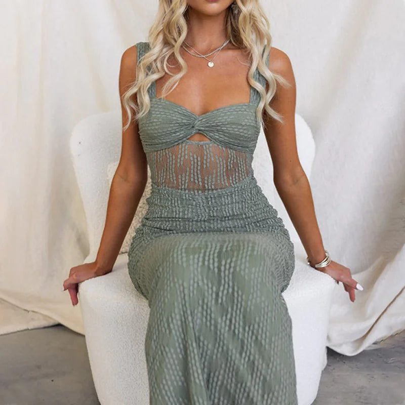 Autumn Lace Jacquard Pleated Maxi Dress