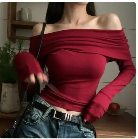 Slash Neck Slim Long Sleeve