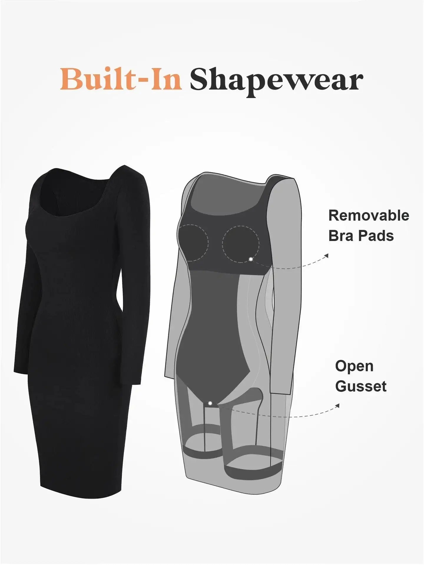 2-In-1 Long Sleeve Dress with Built-In Body Shaper