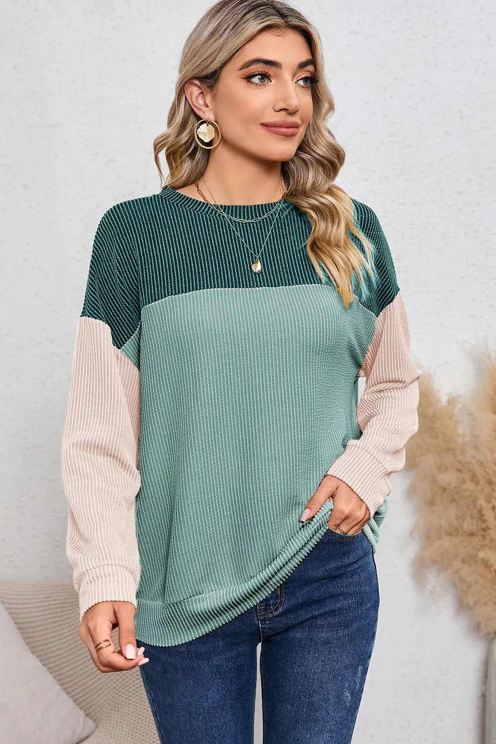 Block Corduroy Long Sleeve Top