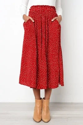 Elastic High Waist Pleated Midi Skirt