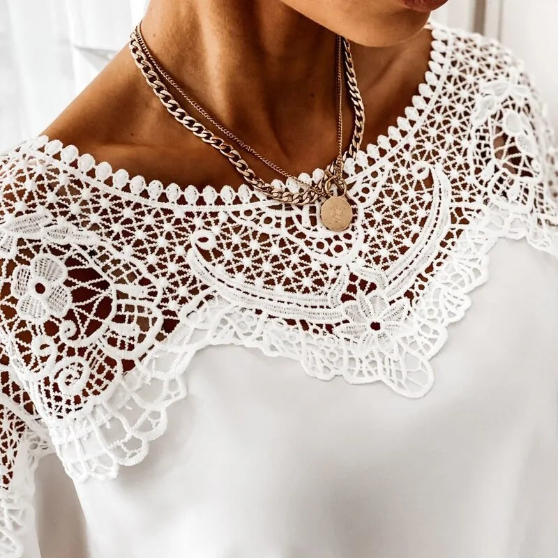 Autumn Crochet Embroidery Lace Blouses - Vintage Plus Size Tops