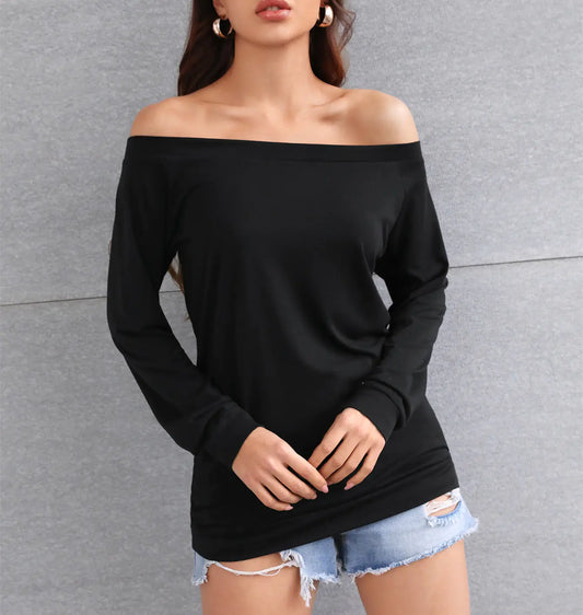 Women's Long-sleeved Off-shoulder Solid Blouse