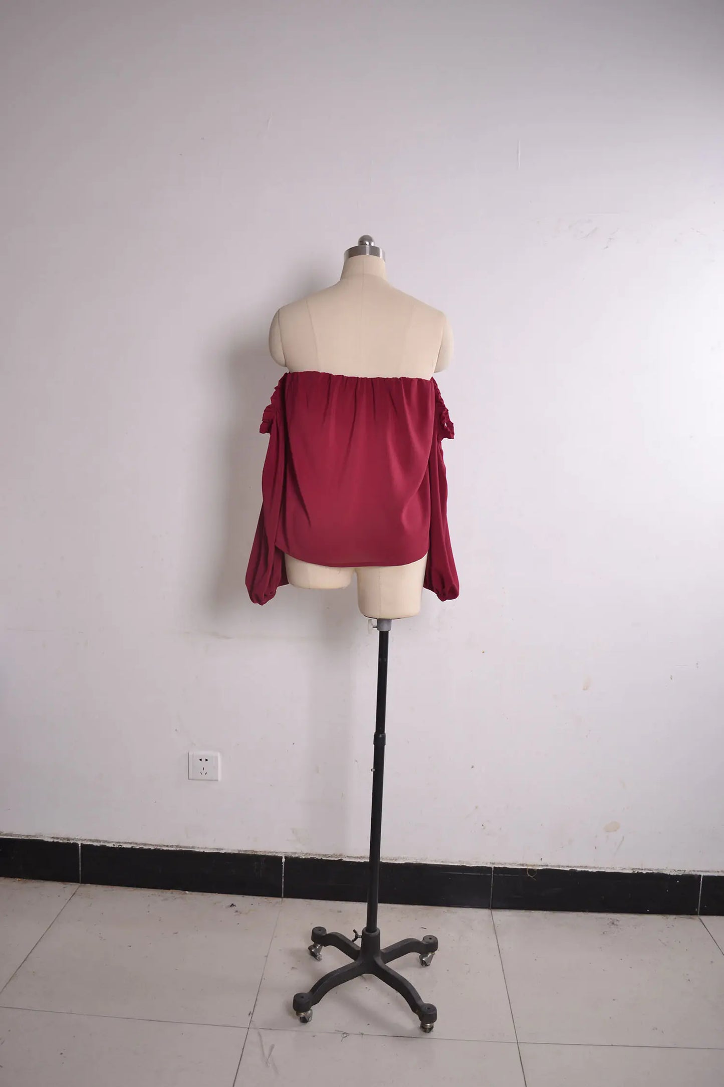 LIVA Off-Shoulder Chiffon Blouse with Lantern Sleeves