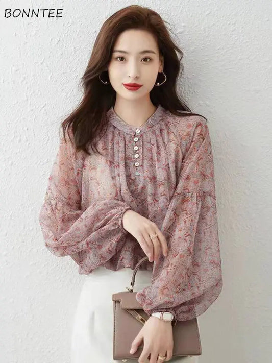 Blouses Sweet Elegant Design Folds See-through Breathable