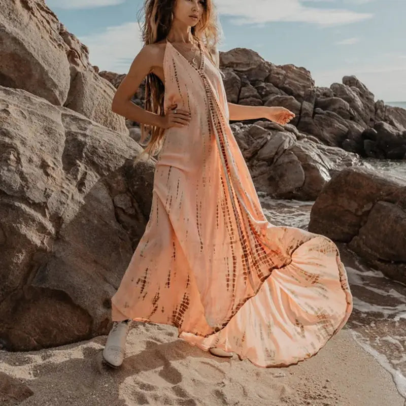Sleeveless Necktie Maxi Dress