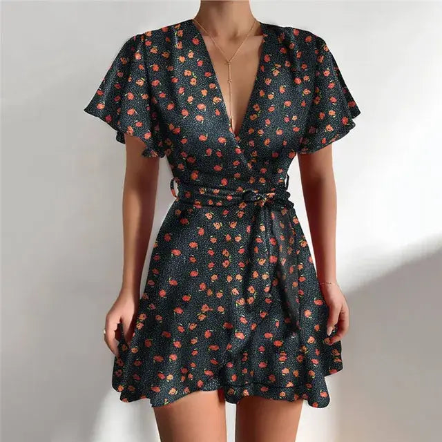 Summer V-Neck Ruffles Dress