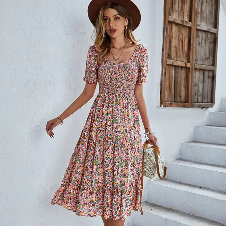 Floral Elegance Smocked Sleeve Mini Dress