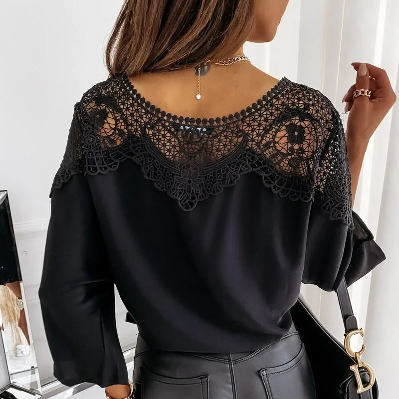 Autumn Crochet Embroidery Lace Blouses - Vintage Plus Size Tops