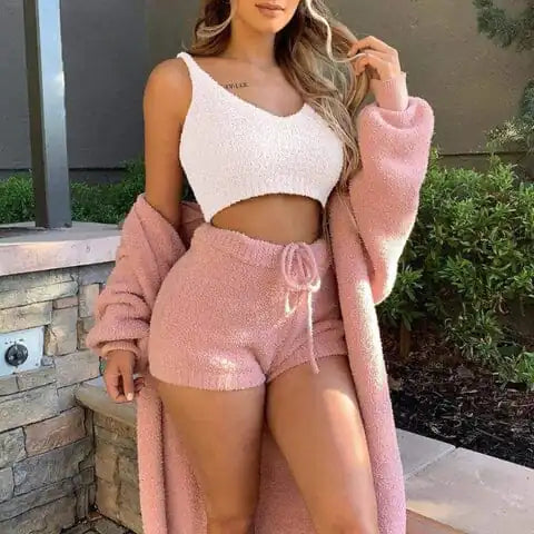 Cozy Knit 3-Piece Fuzzy Fleece Pajama Set