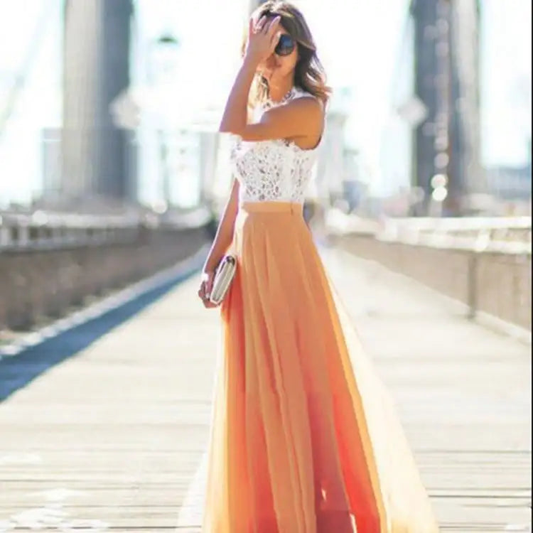 Versatile High Waist Pleated Chiffon Long Dress