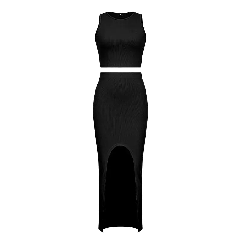 Summer Two-Piece Dress Set with Slim Crop Top and Skirt