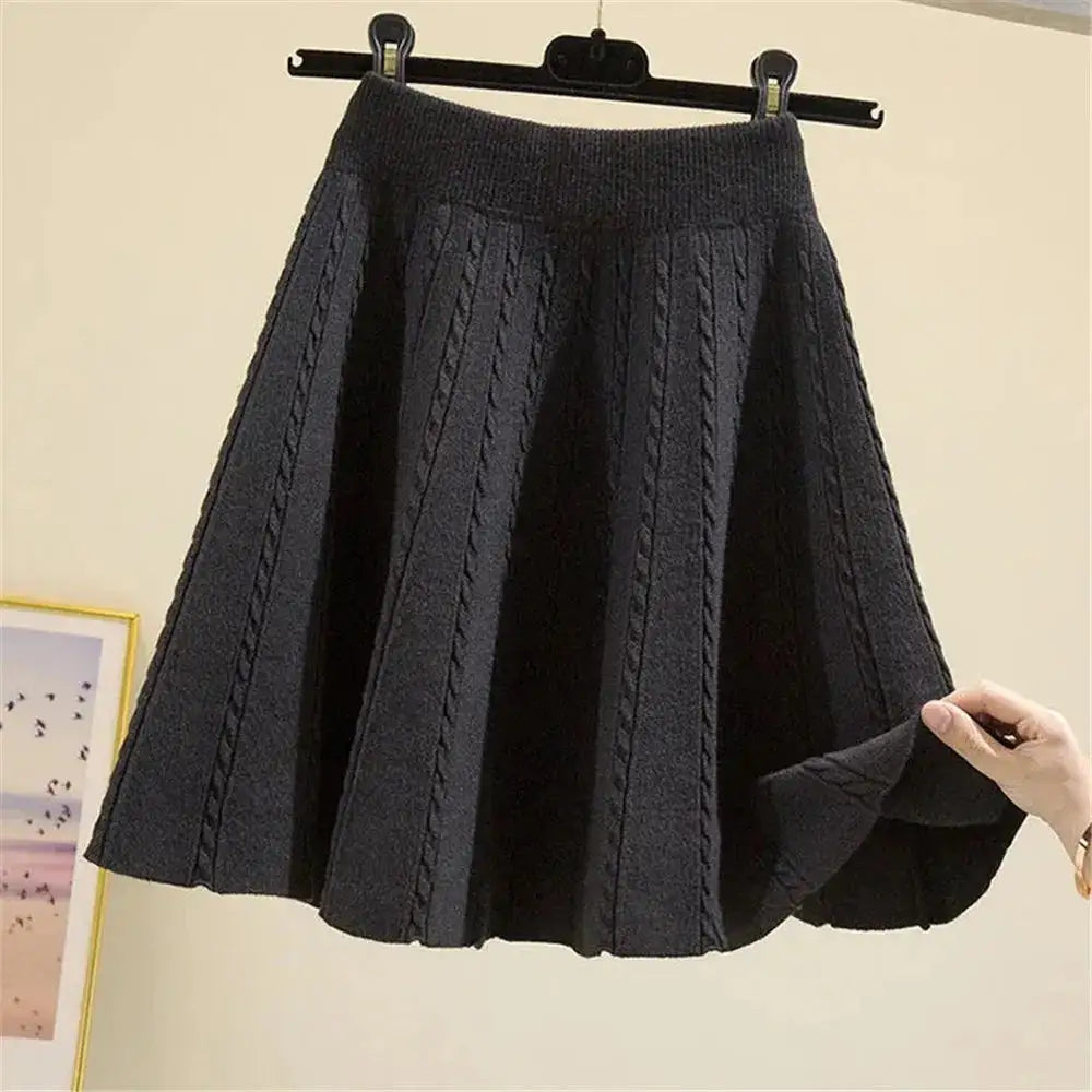 High Waist Sweater Pleated Mini Skirt