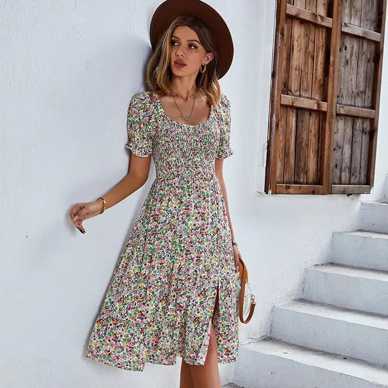Floral Elegance Smocked Sleeve Mini Dress