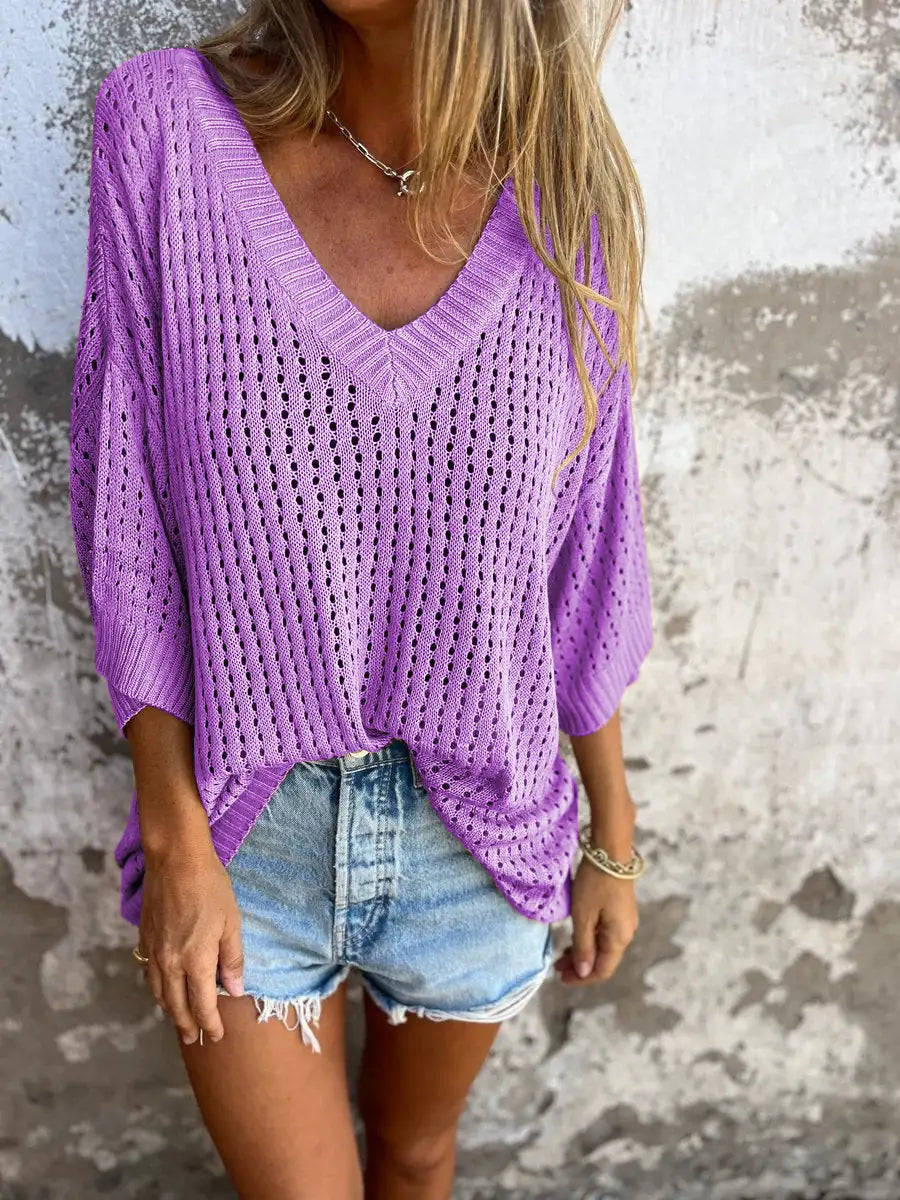 Hollow Out Knitted Beach Shirt