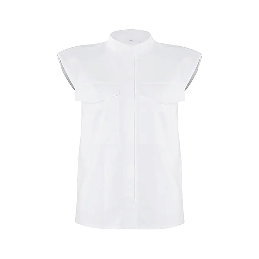 2020 Summer Women's White Shoulder Pad Blouse