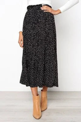 Elastic High Waist Pleated Midi Skirt