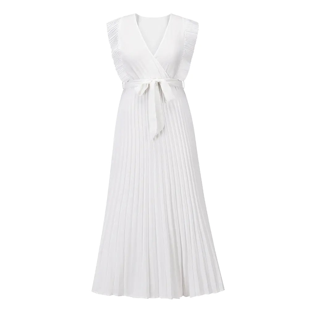 Elegant Slim Draped Pleated Summer Chiffon Dress