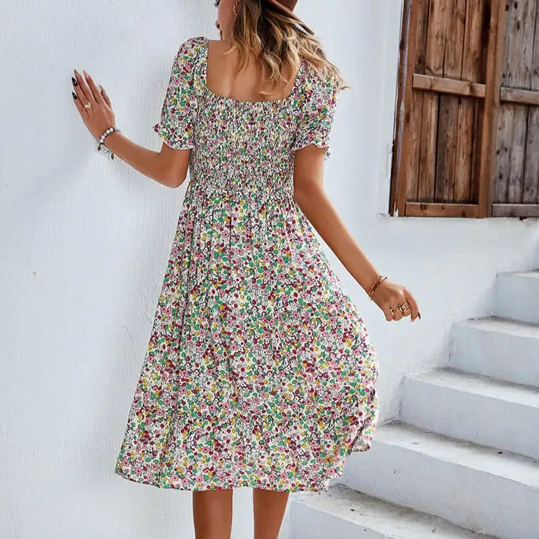 Floral Elegance Smocked Sleeve Mini Dress