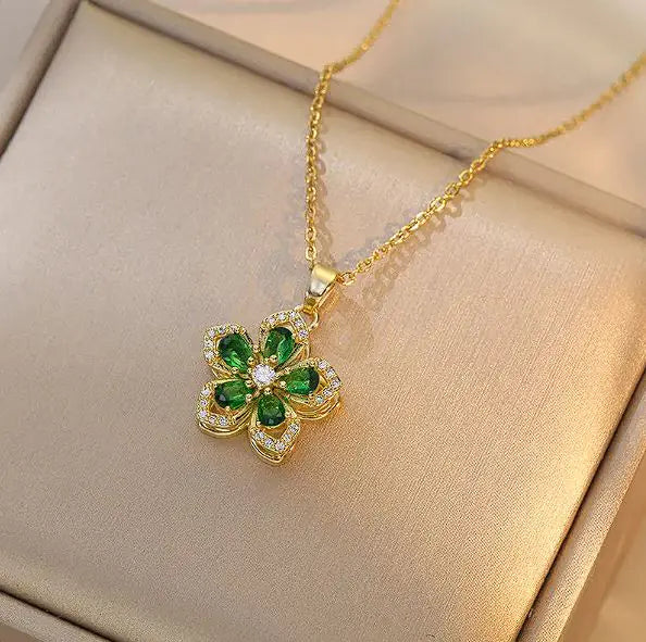 Rotating Zircon Flower Necklace