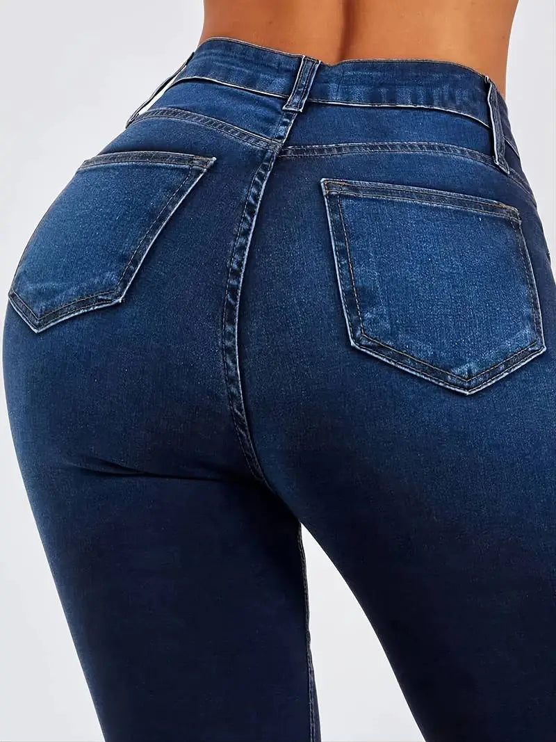 High-Rise Skinny Bell Bottoms Dark Wash Jean Pants
