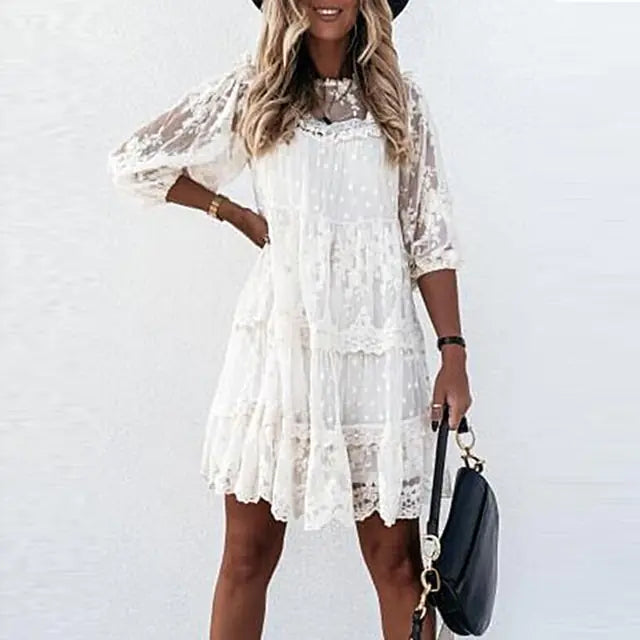 Elegant Summer Casual Lace Knee-Length Dress