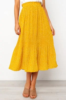 Elastic High Waist Pleated Midi Skirt