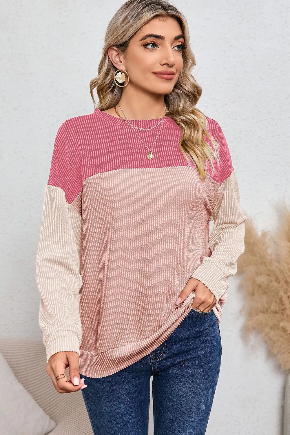 Block Corduroy Long Sleeve Top