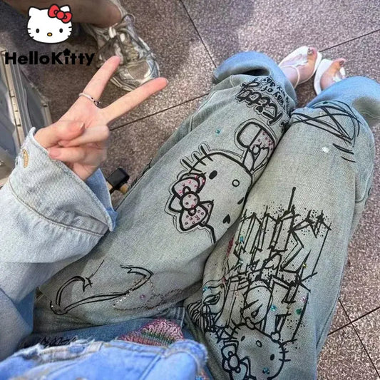 Diamond Hello Kitty Graffiti Jeans
