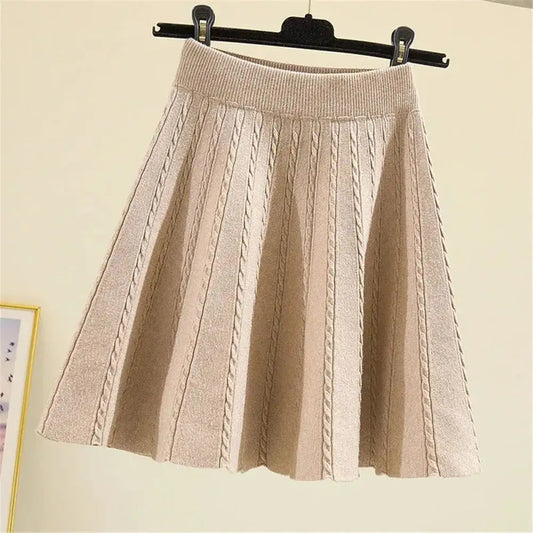High Waist Sweater Pleated Mini Skirt
