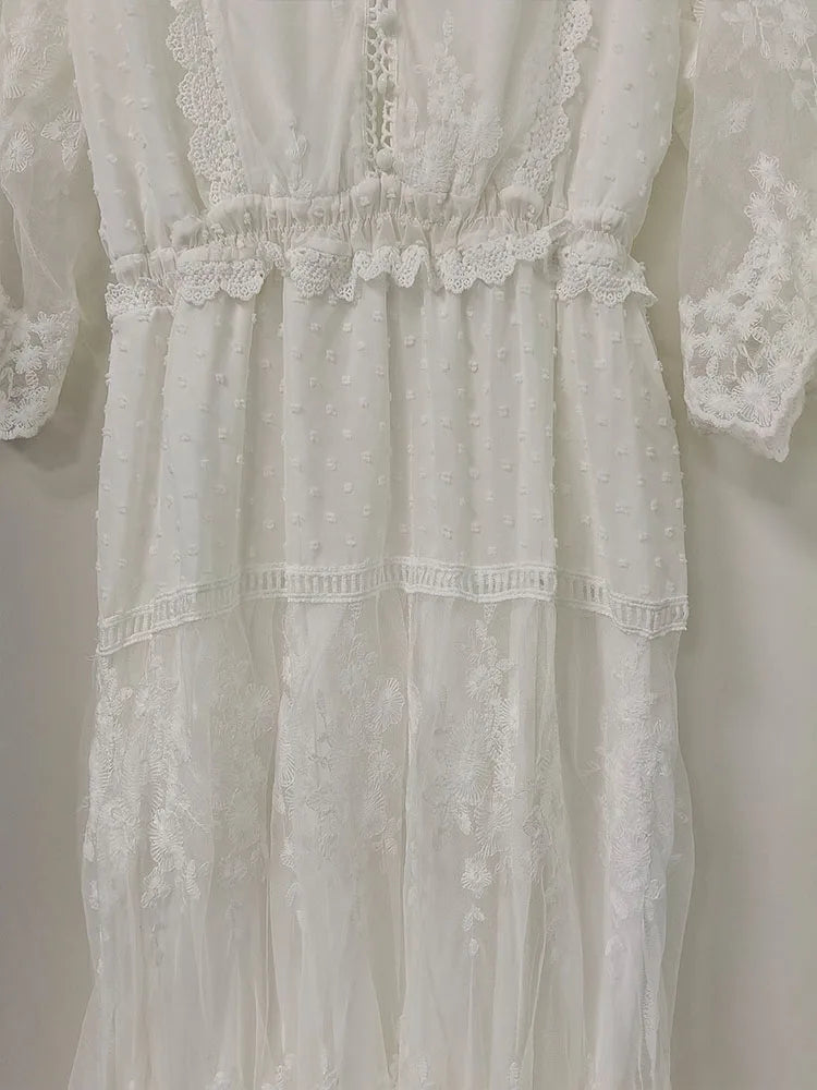 Hollow Out White Dress Sexy Lace Long Dress