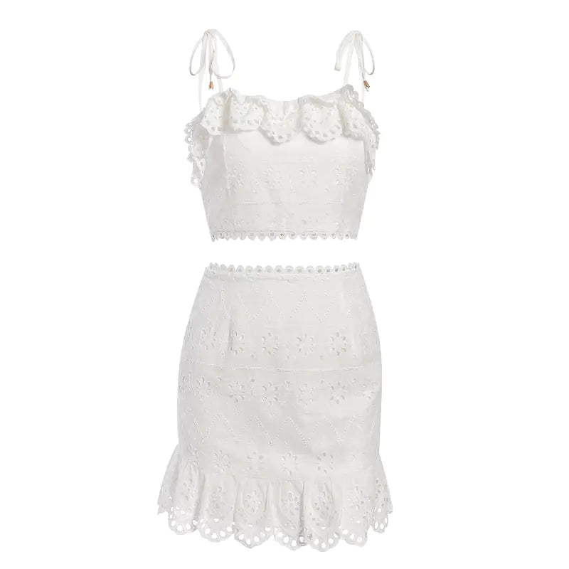 Chic Women's Two-Piece Beach Set with Ruffle Skirt