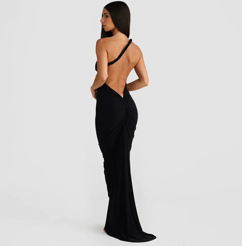 Chic Backless Halter Pleated Sheath Maxi Dress